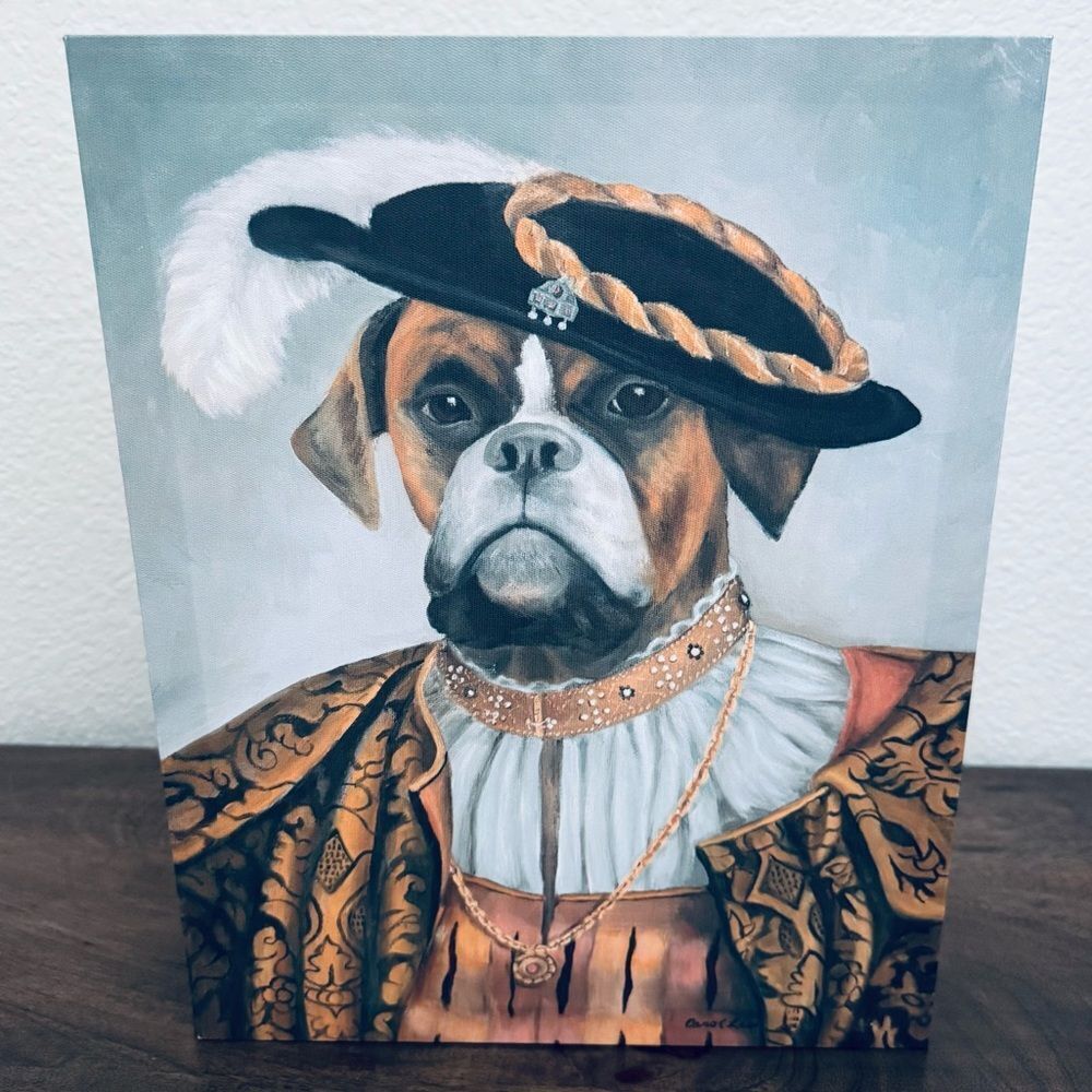 Boxer Dog Royal Colonial Vintage Funny Portrait Mounted Canvas Wall Art